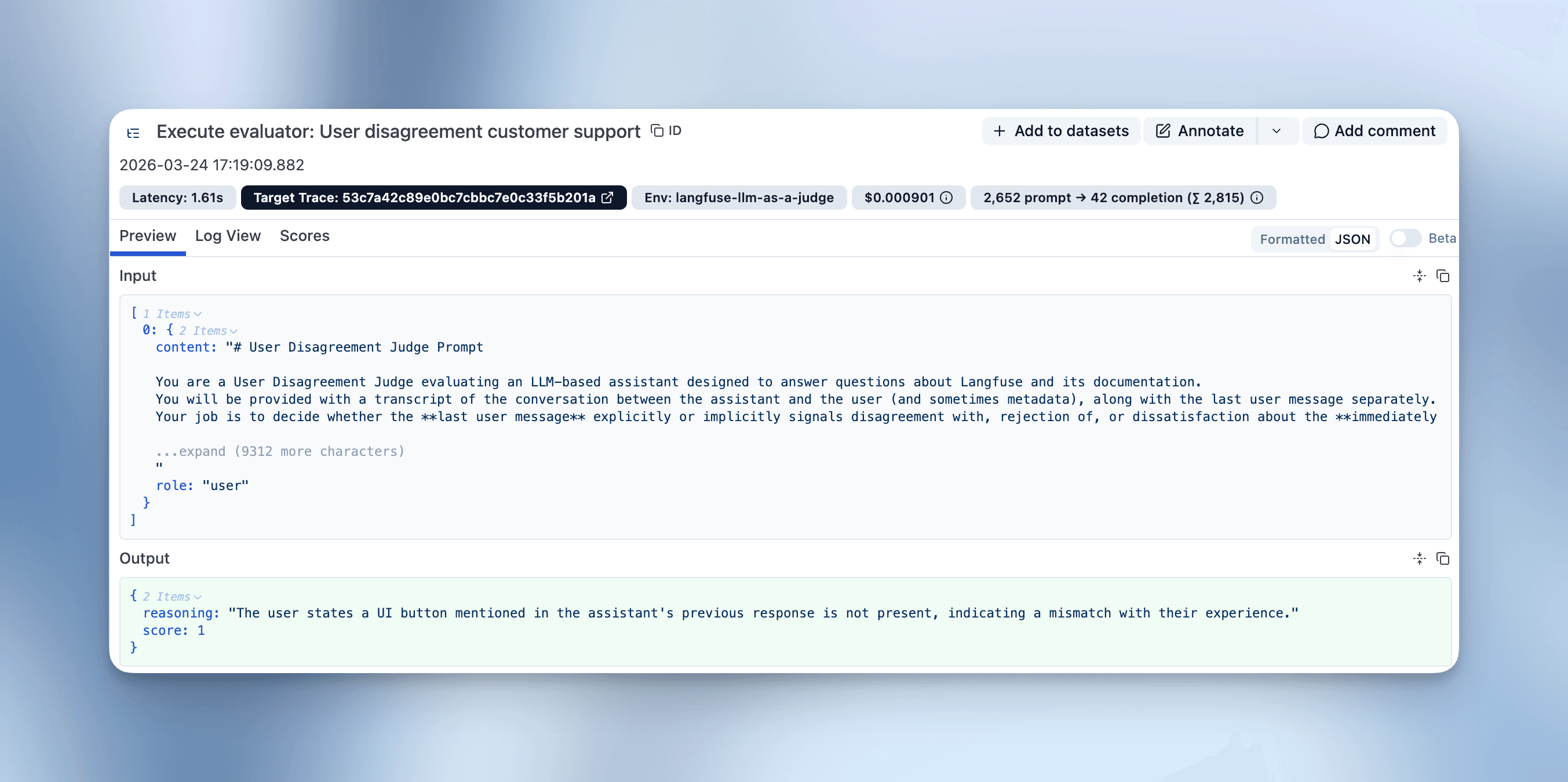 User disagreement evaluator example